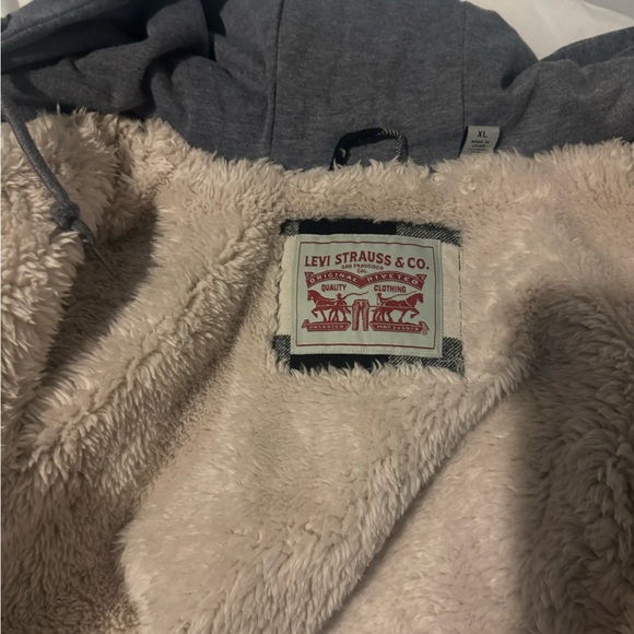 LEVI'S BRAND MENS BLACK & WHITE CHECKERED HOODED FLANNEL JACKET SIZE XL - Picture 3 of 6